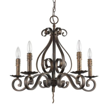 Brown Candle Style Five Light Metal Dimmable Chandelier - Image 2