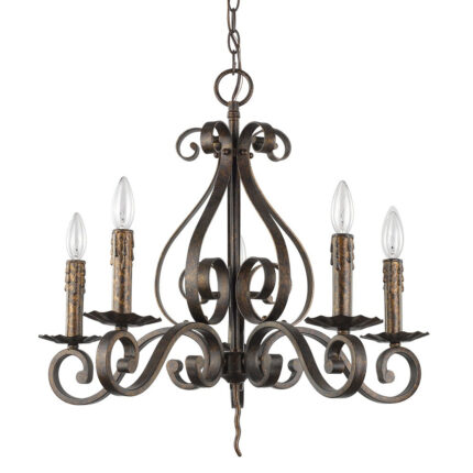 Brown Candle Style Five Light Metal Dimmable Chandelier - Image 3