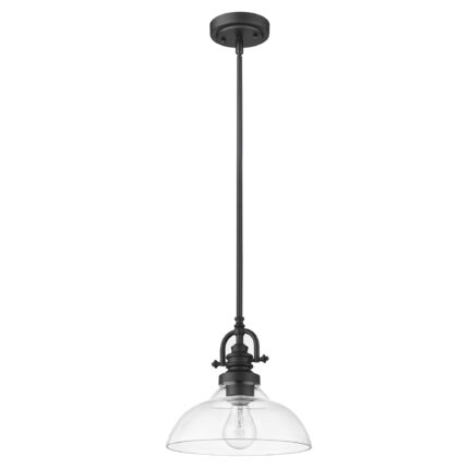 Matte Black Hanging Light with Glass Dome Shade - Image 1