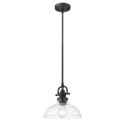 Matte Black Hanging Light with Glass Dome Shade - Image 3