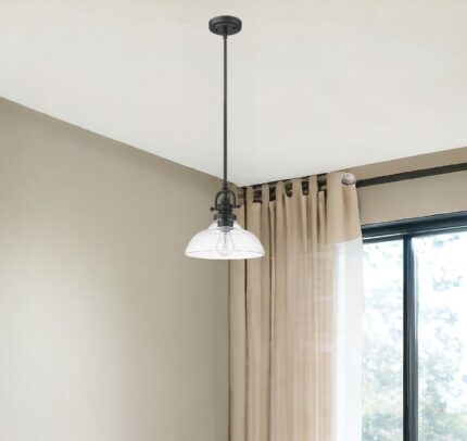 Matte Black Hanging Light with Glass Dome Shade - Image 2