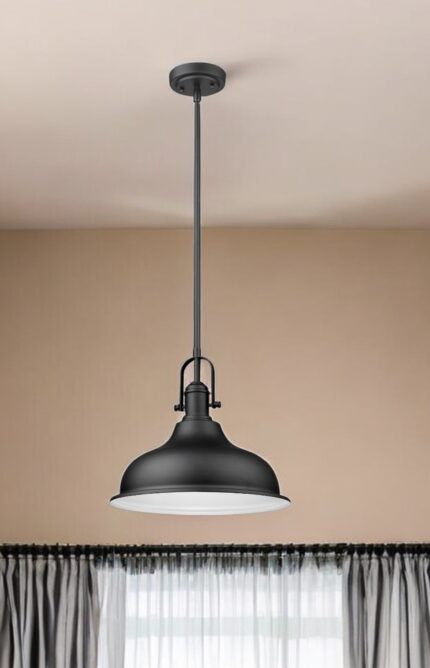 Matte Black Hanging Light with Dome Shade - Image 2