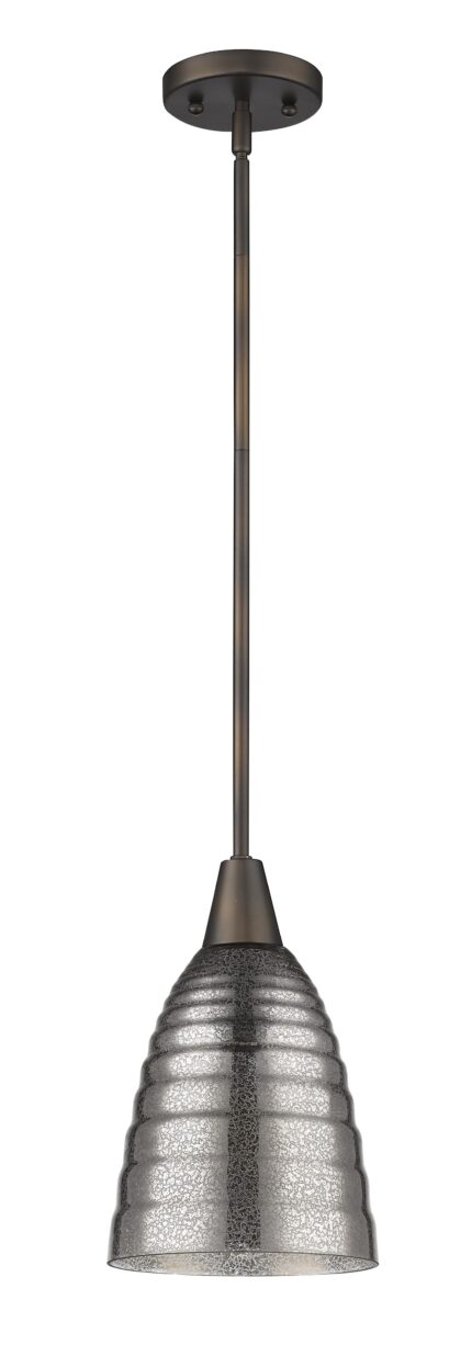 Bronze Hanging Light with Ribbed Pebbled Glass Shade - Image 1