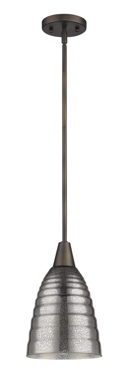 Bronze Hanging Light with Ribbed Pebbled Glass Shade - Image 3