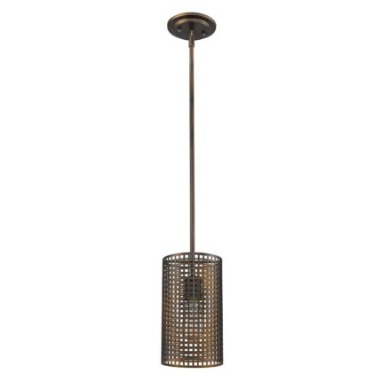 Bronze Metal Hanging Light with Mesh Shade - Image 1