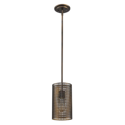 Bronze Metal Hanging Light with Mesh Shade - Image 3