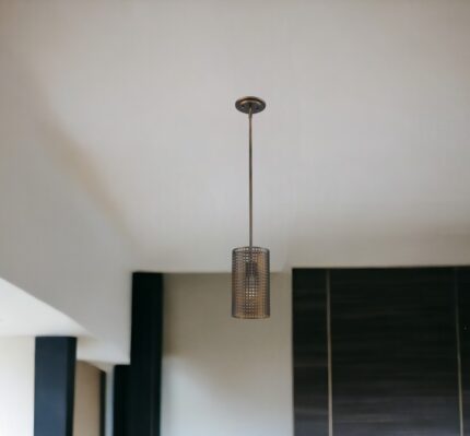 Bronze Metal Hanging Light with Mesh Shade - Image 2