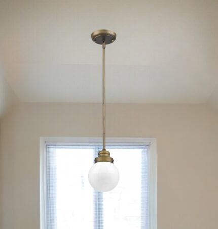Brushed Gold Metal Hanging with Round Glass Shade - Image 1