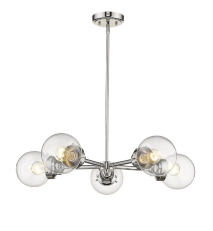 Silver Five Light Metal Dimmable Chandelier With Clear Shades - Image 3