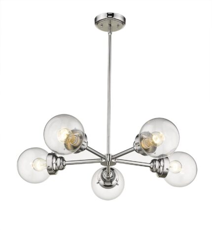 Silver Five Light Metal Dimmable Chandelier With Clear Shades - Image 4