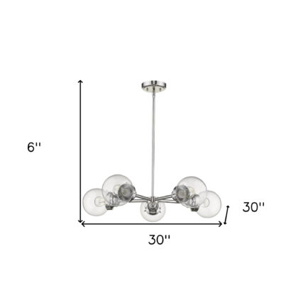 Silver Five Light Metal Dimmable Chandelier With Clear Shades - Image 5