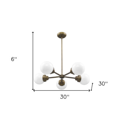 Bronze Five Light Metal Dimmable Chandelier With White Shades - Image 4