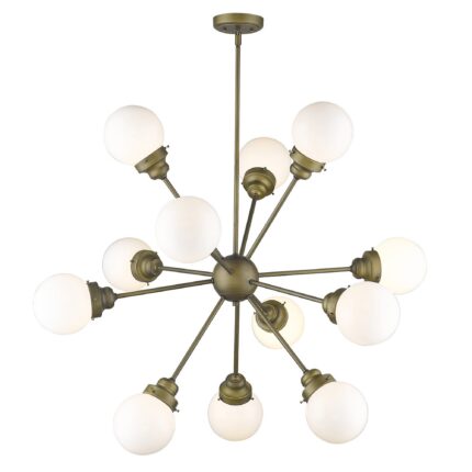 Bronze Sputnik Twelve Light Frosted Metal Dimmable Chandelier With Off White Shades - Image 3