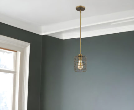 Brushed Gold Metal Cage Hanging Light - Image 2