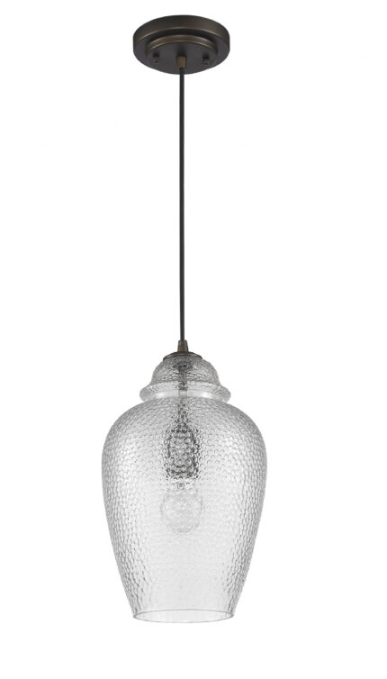 Antique Bronze Hanging Light with Textured Glass Shade - Image 3