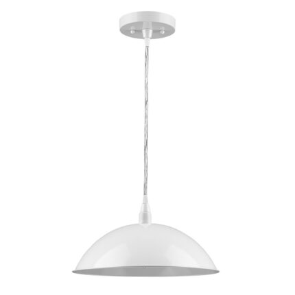 White Metal Hanging Light with Dome Shade - Image 3