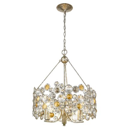 Silver Three Light Metal and Crystals Dimmable Chandelier With Silver Shades - Image 3