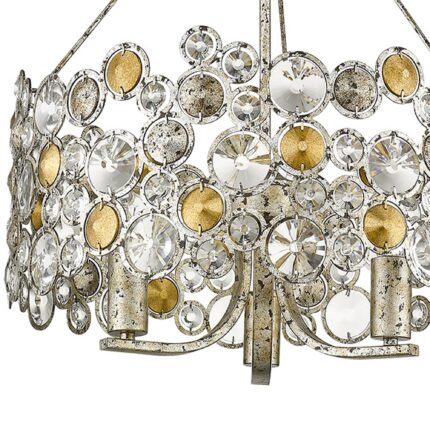 Silver Three Light Metal and Crystals Dimmable Chandelier With Silver Shades - Image 4