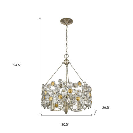 Silver Three Light Metal and Crystals Dimmable Chandelier With Silver Shades - Image 5