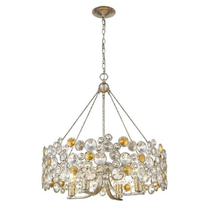 Silver Shaded Four Light Metal and Crystals Dimmable Chandelier With Silver Shades - Image 3