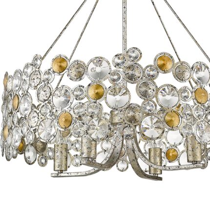 Silver Shaded Four Light Metal and Crystals Dimmable Chandelier With Silver Shades - Image 4