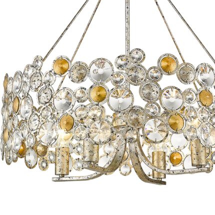 Silver Shaded Four Light Metal and Crystals Dimmable Chandelier With Silver Shades - Image 5