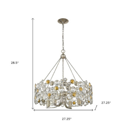 Silver Shaded Four Light Metal and Crystals Dimmable Chandelier With Silver Shades - Image 6