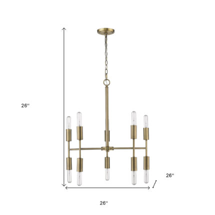Brass Candle Style Ten Light Metal Dimmable Chandelier - Image 11