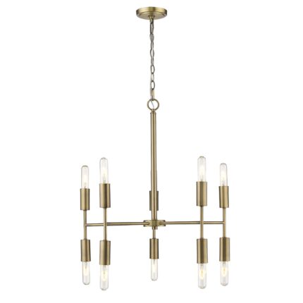 Brass Candle Style Ten Light Metal Dimmable Chandelier - Image 3