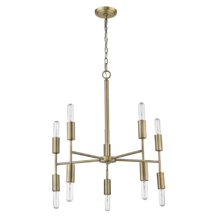 Brass Candle Style Ten Light Metal Dimmable Chandelier - Image 5