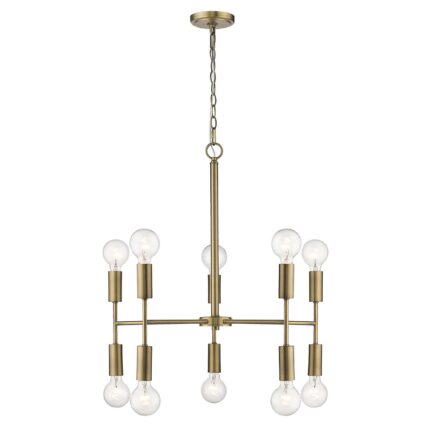 Brass Candle Style Ten Light Metal Dimmable Chandelier - Image 8