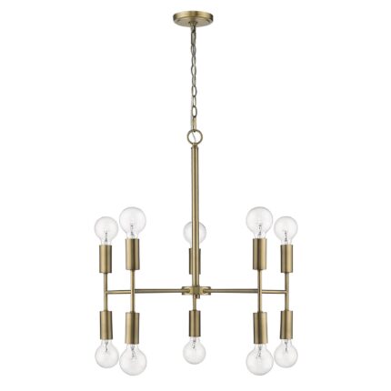 Brass Candle Style Ten Light Metal Dimmable Chandelier - Image 9