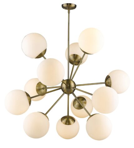 Brass Sputnik Twelve Light Frosted Metal Dimmable Chandelier With White Shades - Image 3