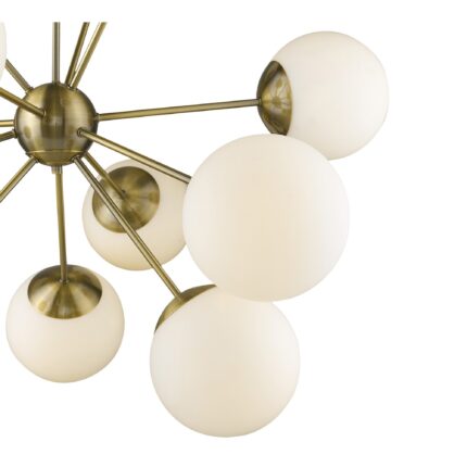 Brass Sputnik Twelve Light Frosted Metal Dimmable Chandelier With White Shades - Image 5