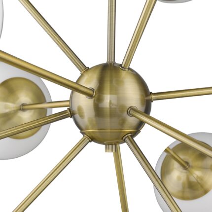 Brass Sputnik Twelve Light Frosted Metal Dimmable Chandelier With White Shades - Image 6