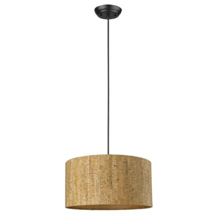 Matte Black Cork Shade Modern One Light Hanging Pendent Lamp - Image 1