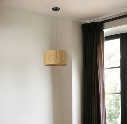 Matte Black Cork Shade Modern One Light Hanging Pendent Lamp - Image 2