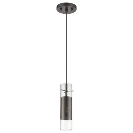 Glass and Bronze Mesh Shade Hanging Light - Image 1