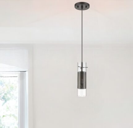 Glass and Bronze Mesh Shade Hanging Light - Image 2