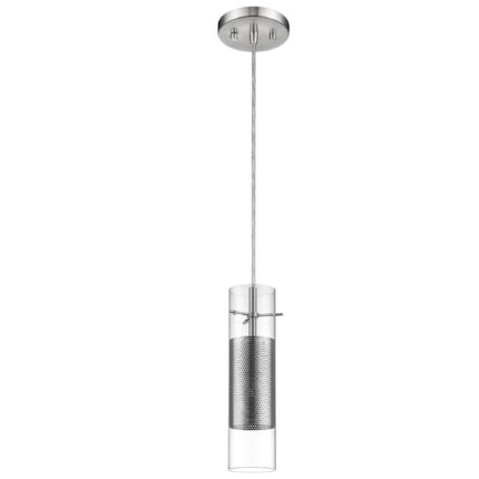 Glass and Silver Mesh Shade Hanging Light - Image 1