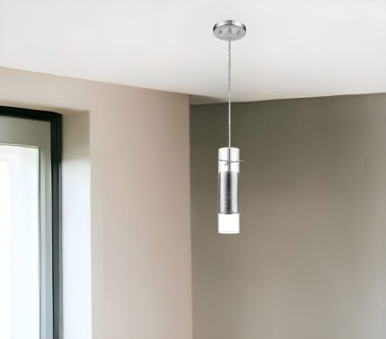 Glass and Silver Mesh Shade Hanging Light - Image 2