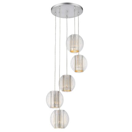 Five Light Acrylic and Steel Shade Hanging Globe Light - Image 2