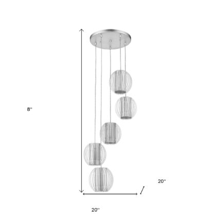Five Light Acrylic and Steel Shade Hanging Globe Light - Image 4