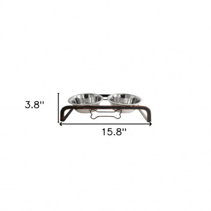 Rustic Elevated 16oz Two Bowl Dog Feeding Station - Image 5