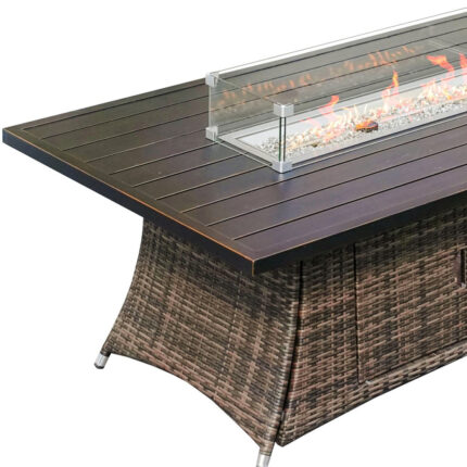 Brown Wicker Outdoor Patio Gas Fire Pit Table - Image 3