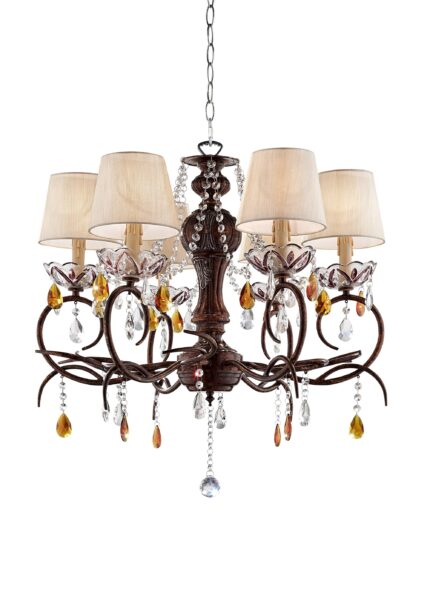 Burnished Bronze Hanging Ceiling Lamp with Clear and Amber Crystals - Image 1