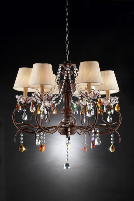 Burnished Bronze Hanging Ceiling Lamp with Clear and Amber Crystals - Image 5
