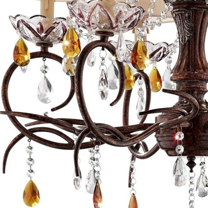 Burnished Bronze Hanging Ceiling Lamp with Clear and Amber Crystals - Image 3