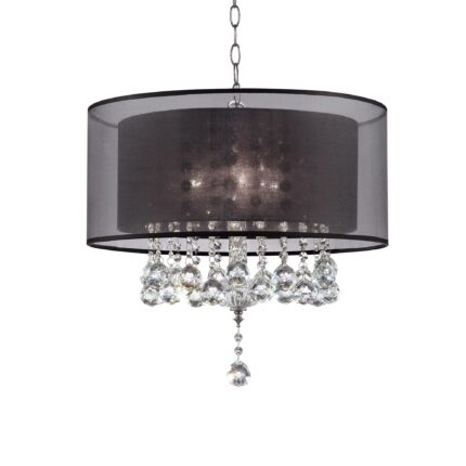 Contempo Silver Ceiling Lamp with Black Shade and Crystal Accents - Image 1
