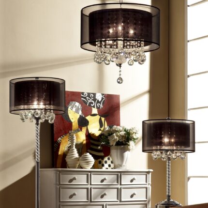 Contempo Silver Ceiling Lamp with Black Shade and Crystal Accents - Image 6